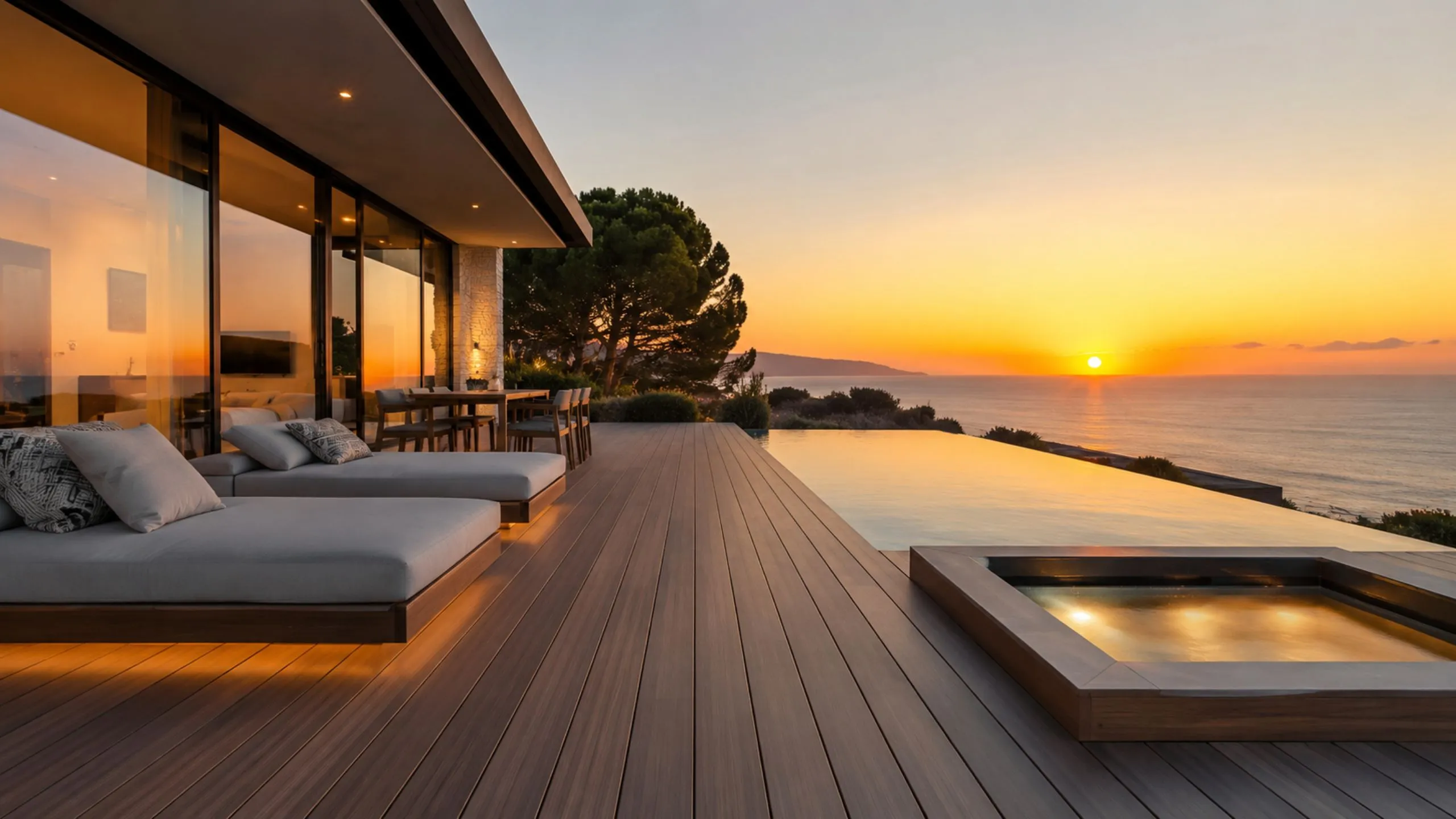 Tarima exterior premium para terraza moderna con piscina en Canarias tarimas exteriores Canarias